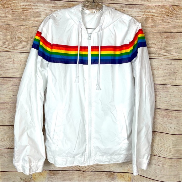 Jackets & Coats Vintage White Windbreaker With Rainbow Stripe Poshmark